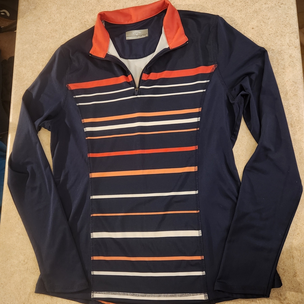 Callaway Weather Series Med Women's Zip-Up Long Sleeve in Navy/ Orange Stripes